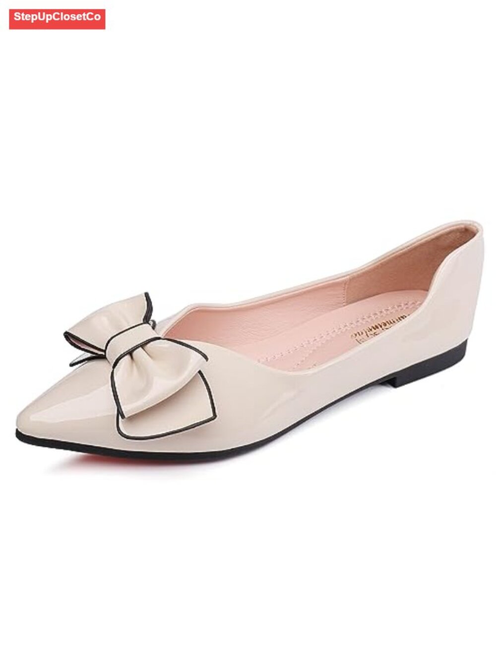 Women's Pointed Toe Ballet Flats Leather Slip-On Dress Shoes Bow
